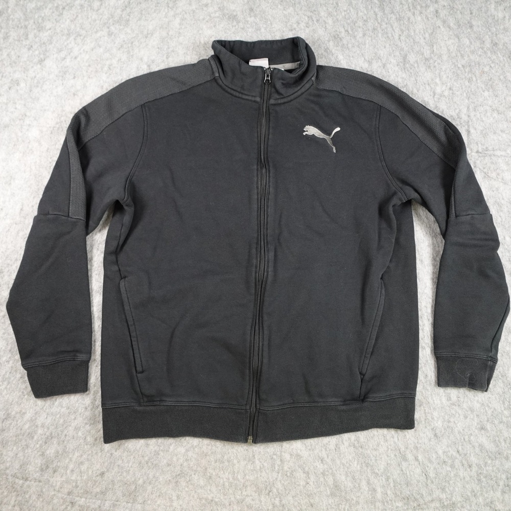 Puma Jacket Men Large Black Full Zip Fleece Long Sleeve Solid Activewear
